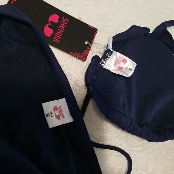 NWT SHEKINI Women's Halter Bikini Ruched 2 PC Swimsuit Tie Side Set - Picture 10 of 12